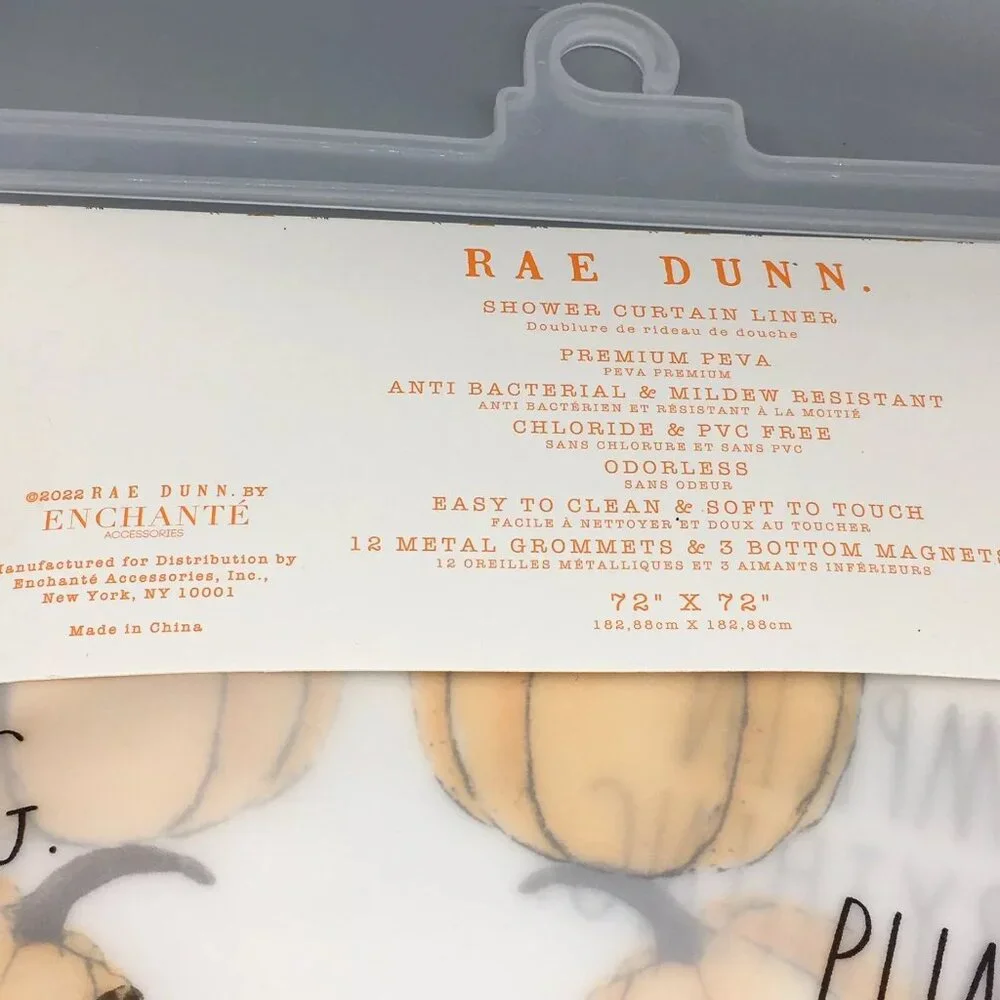 Rae Dunn Pumpkin Everything Shower Curtain LINER Orange Thanksgiving Fall Decor